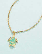 Load image into Gallery viewer, close of of turtle pendant with sea blue-green stone
