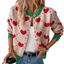 Load image into Gallery viewer, Valentine Day Heart Crochet Color Block Cardigan - Apricot