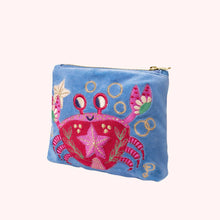 Load image into Gallery viewer, Velvet Mini Pouch - Seafaring Crab - Cornflower