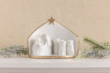 Load image into Gallery viewer, Gold Edge Nativity Scene on mantel