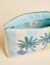 Load image into Gallery viewer, open Spartina 449 Carina Wristlet Overboard Stripe showing zipper and blue interior