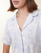 Load image into Gallery viewer, close up of collar of the Spartina 449 Pajama Short Sleeve Sleep Shirt Palm Scene Blue