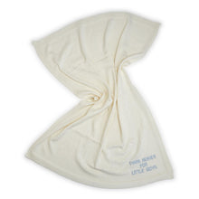 Load image into Gallery viewer, Cream Knit Blanket Embroidered with Thank Heaven for Little Boys in blue