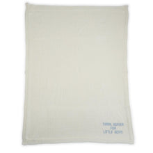 Load image into Gallery viewer, Cream Knit Blanket Embroidered with Thank Heaven for Little Boys in blue