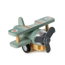 Load image into Gallery viewer, Green Wooden Vintage Biplane Pullback Toy