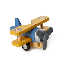 Load image into Gallery viewer, Blue Wooden Vintage Biplane Pullback Toy