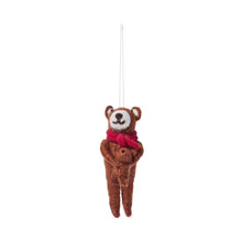 Load image into Gallery viewer, felt Hand-Crafted Ornament of a bear holding a cup and wearing a red scarf