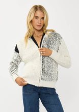 Load image into Gallery viewer, Color Block Popcorn Knit Sweater Jacket - Cream & Black zipped up