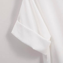Load image into Gallery viewer, White Relaxed Short Sleeve Blouse close up of rolled sleeve