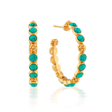 Load image into Gallery viewer, Capucine de Wulf Berry Gem Medium Hoop Earrings - Turquoise showing pattern of three stones interspersed with gold berries