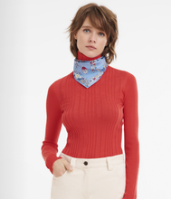 Load image into Gallery viewer, person wearing Longchamp Soie Silk Foret Scarf in Sky Blue
