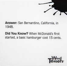 Load image into Gallery viewer, Word Teasers - American Trivia card with answer