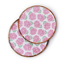 Load image into Gallery viewer, Pink Hydrangea Hand-Crafted Wood Round Tray in two sizes
