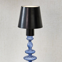 Load image into Gallery viewer, Black Lampshade on a blue candle holder