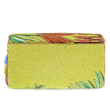 Load image into Gallery viewer, Tropics Palm Beaded Palm Fronds Crossbody/Clutch Handbag back showing green seedbeads
