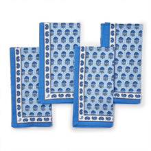 Load image into Gallery viewer, four folded Chinoiserie Blue Block Print Cloth Napkins