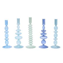 Load image into Gallery viewer, Shades of Blue Hand-Blown Glass Taper Candlestick Candleholders in five colors