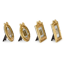 Load image into Gallery viewer, Four gold frames with bow accents showing kick stands