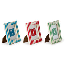 Load image into Gallery viewer, Celebration Stripe Mini 3x4 Photo Frame in three colors showing kick stand