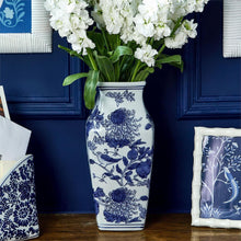 Load image into Gallery viewer, Chrysanthemum Hand-Painted Blue and White Vase with flowers