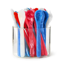 Load image into Gallery viewer, Red white and blue spoons in glass container