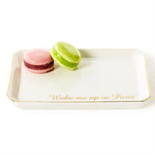 Load image into Gallery viewer, Macaron Icon Trinket Tray with two Macarons with the text Wake me up in Paris