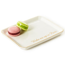 Load image into Gallery viewer, Macaron Icon Trinket Tray with two Macarons with the text Wake me up in Paris