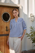 Load image into Gallery viewer, Catana Striped Split Neck Top blue and white stripes