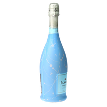Load image into Gallery viewer, Champagne Bottle covered with the Blue Pearls & Prosecco Prosecco Bottle Wrap side view