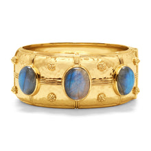 Load image into Gallery viewer, wide gold bracelet with Capucine de Wulf Cleopatra Grande Hinged Bangle - Gold/Blue Labradorite