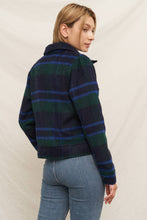 Load image into Gallery viewer, person wearing Navy and green Plaid Patch Pocket Jacket back view