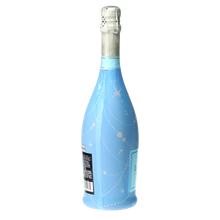 Load image into Gallery viewer, Champagne Bottle covered with the Blue Pearls & Prosecco Prosecco Bottle Wrap side view