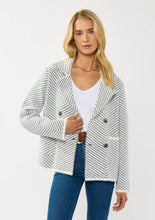 Load image into Gallery viewer, person wearing Black & WhiteChevron Stripe Button-Up Sweater Jacket
