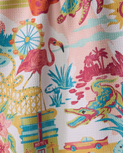 Load image into Gallery viewer, close up of floral print with aligator hotel and flamingo