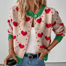 Load image into Gallery viewer, Valentine Day Heart Crochet Color Block Cardigan - Apricot