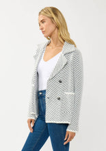 Load image into Gallery viewer, person wearing Black & WhiteChevron Stripe Button-Up Sweater Jacket