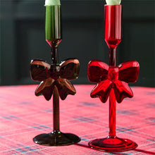 Load image into Gallery viewer, red and green glass candle holders with decorative glass blow accent