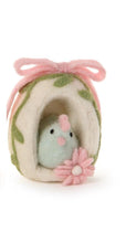 Load image into Gallery viewer, Hand-Crafted Felt Sugar Egg with Hen and Bow white egg blue bird