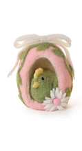 Load image into Gallery viewer, Hand-Crafted Felt Sugar Egg with Hen and Bow pink egg green bird