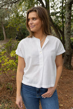 Load image into Gallery viewer, Anna Cotton Linen Blouse in White paired with blue jeans