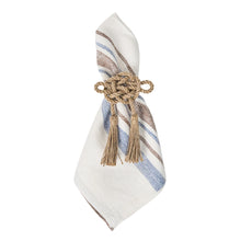 Load image into Gallery viewer, Juliska Danish Stripe Napkin with a tan Juliska Mystic Knot Napkin Ring