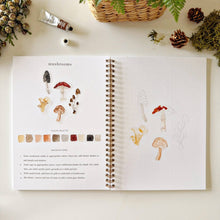 Load image into Gallery viewer, Woodland Watercolor Workbook with painting of mushrooms