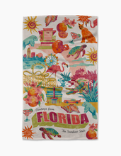 Load image into Gallery viewer, Geometry Greetings From Florida Tea Towel on a white background