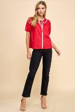 Load image into Gallery viewer, Embroidery Trim Puff Sleeve Top - Red
