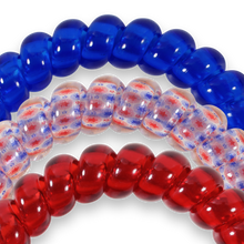Load image into Gallery viewer, close up of three hair ties, red, blue and red white and blue