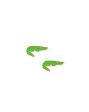 Load image into Gallery viewer, Little Green Gator Screwback Stud Earrings with a clear crystal as the eye