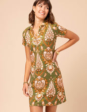 Load image into Gallery viewer, woman wearing green and tan dress