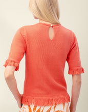 Load image into Gallery viewer, Spartina 449 Sofia Fringe Sweater Emberglow back view showing key hole at neck