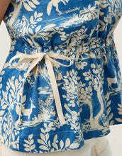 Load image into Gallery viewer, Spartina 449 Nadia Sleeveless Blouse Flagler Woodland Blue close up of bow drawstring waist