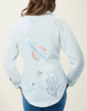 Load image into Gallery viewer, Spartina 449 Aida Buttonfront Shirt Flagler Resort Stripe back view with embroidered designs